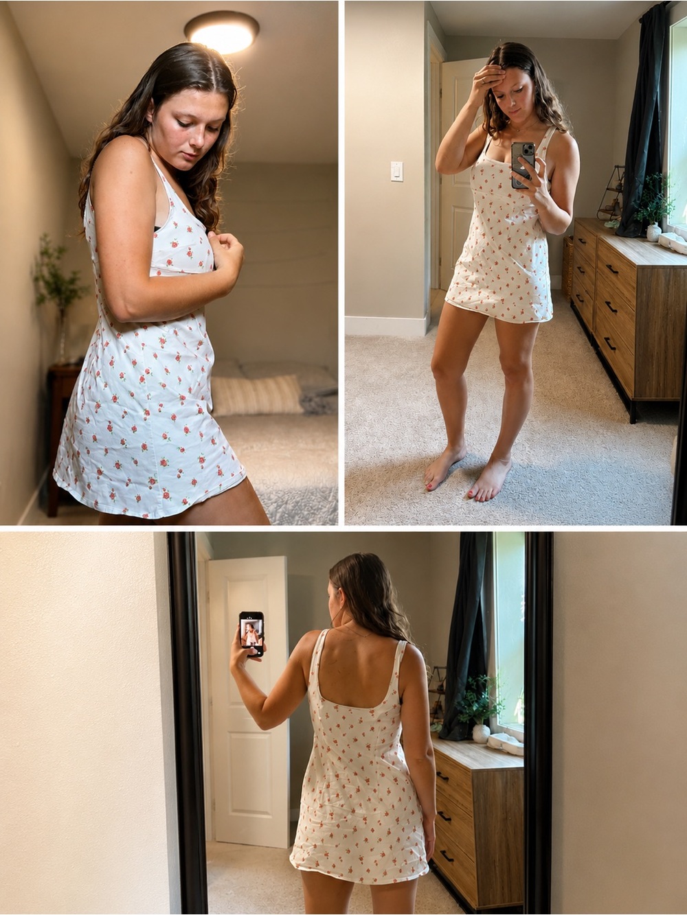 H&M Mini Slip Dress Cream with red rose Floral Print